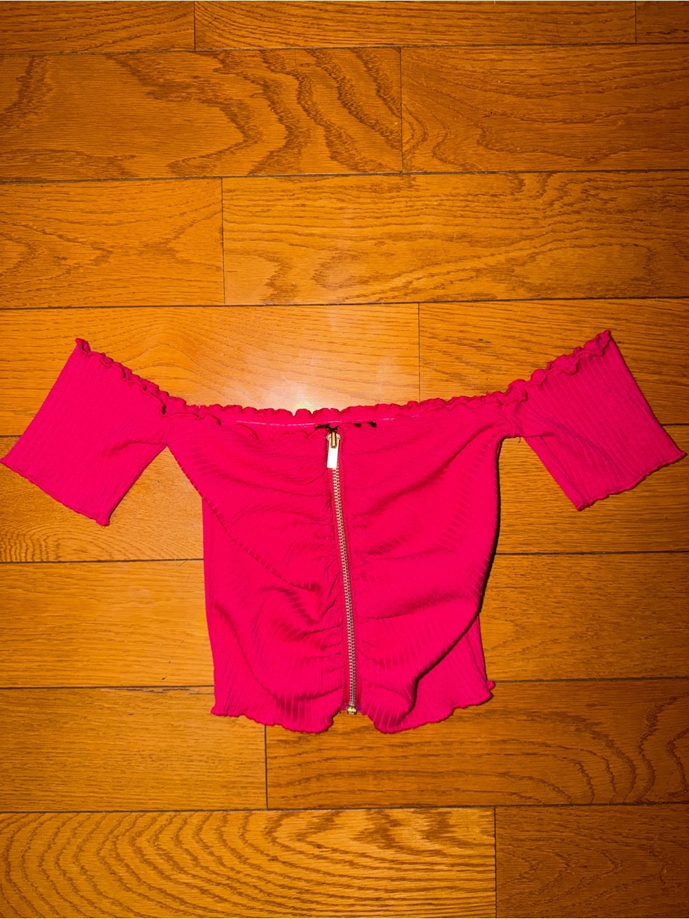 Forever 21 Hot Pink Off-the-Shoulder Zip Crop Top
